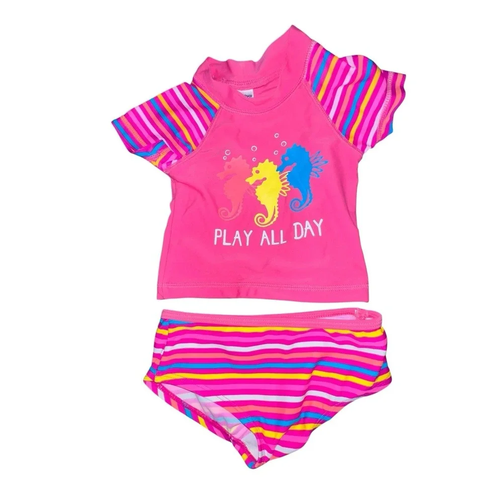 Bundle Of‎ 3 Baby Girls Swimsuits Size 6M Summer Beach Sunflowers Leopard Sea